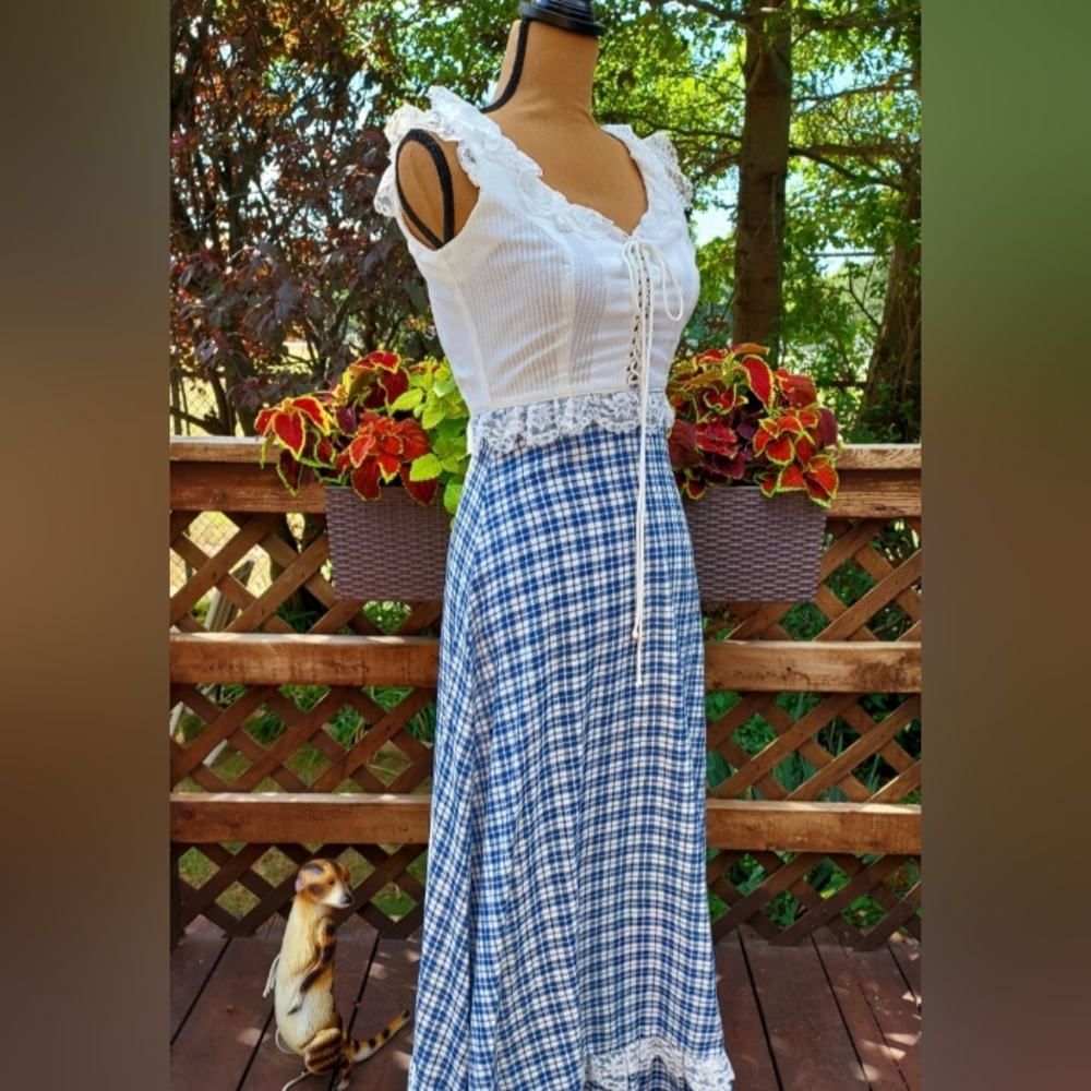 Vintage 70's Gunne Sax by Jessica Prairie Cottagcore Corset Boho Maxi Dress - Picture 4 of 9